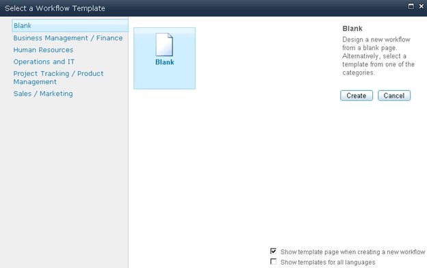 select workflow template 
